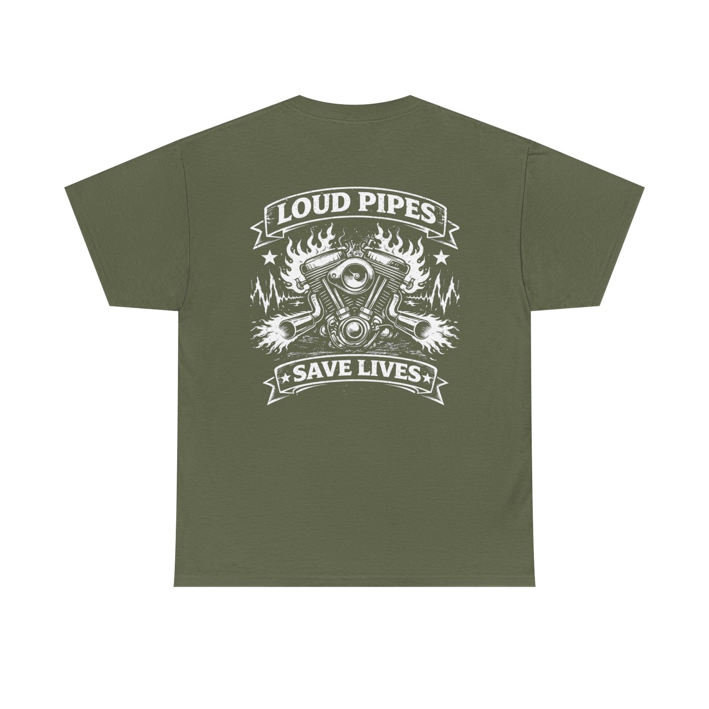 Motorcycle Tee — "Loud Pipes Save Lives" Graphic T-Shirt