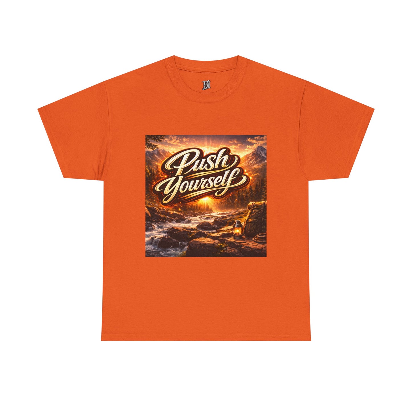 Push Yourself Tee — Motivational Graphic T-Shirt with Sunrise Adventure Print
