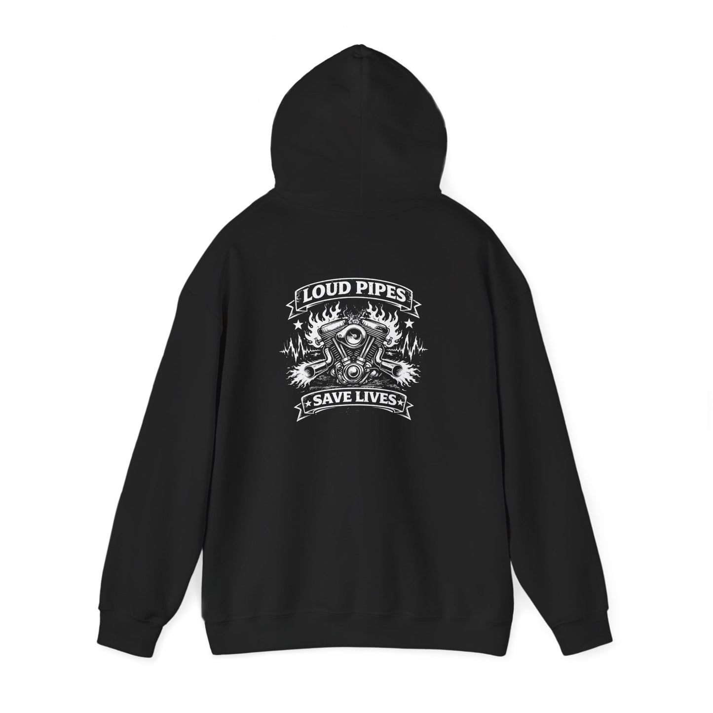 Loud Pipes Save Lives Hoodie — Biker Skull Engine Graphic Hoodie