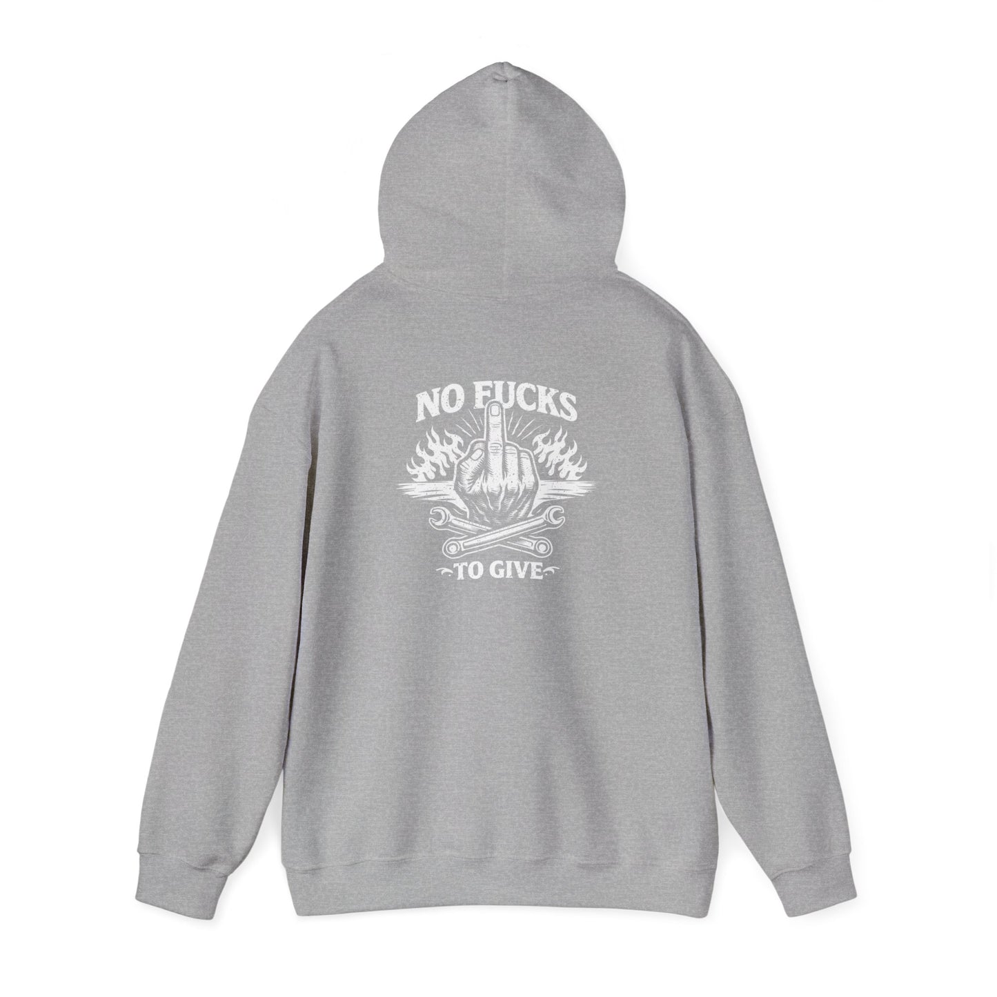 Hoodie - "No Fucks To Give" Graphic Hoodie with Flame & Middle Finger Design