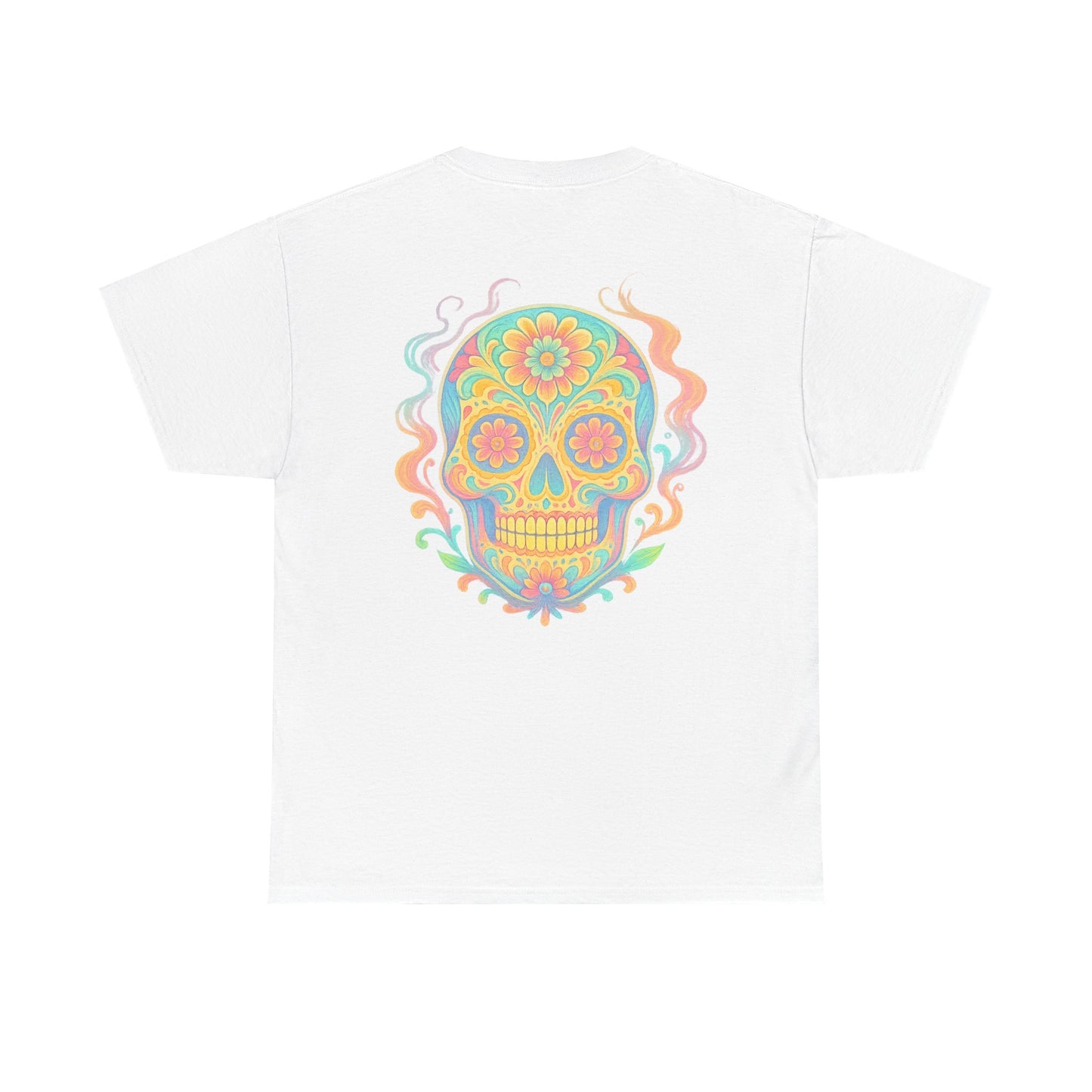 Colorful Skull Art Unisex Heavy Cotton Tee, Graphic Tee, Casual Wear, Unique Gift, Festival Apparel, Boho Style