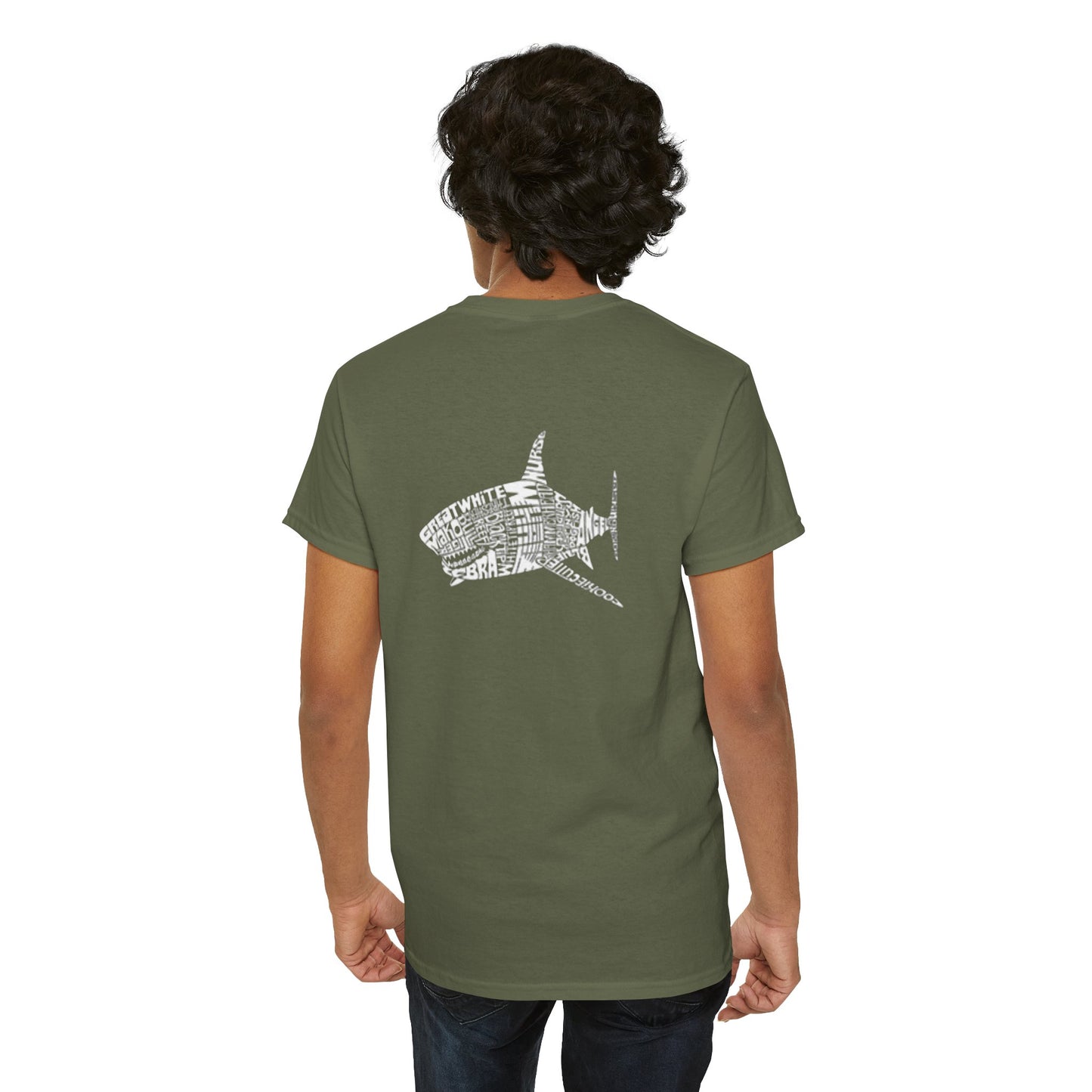 Shark Word Art Graphic Tee, Unisex Short Sleeve Cotton T-Shirt