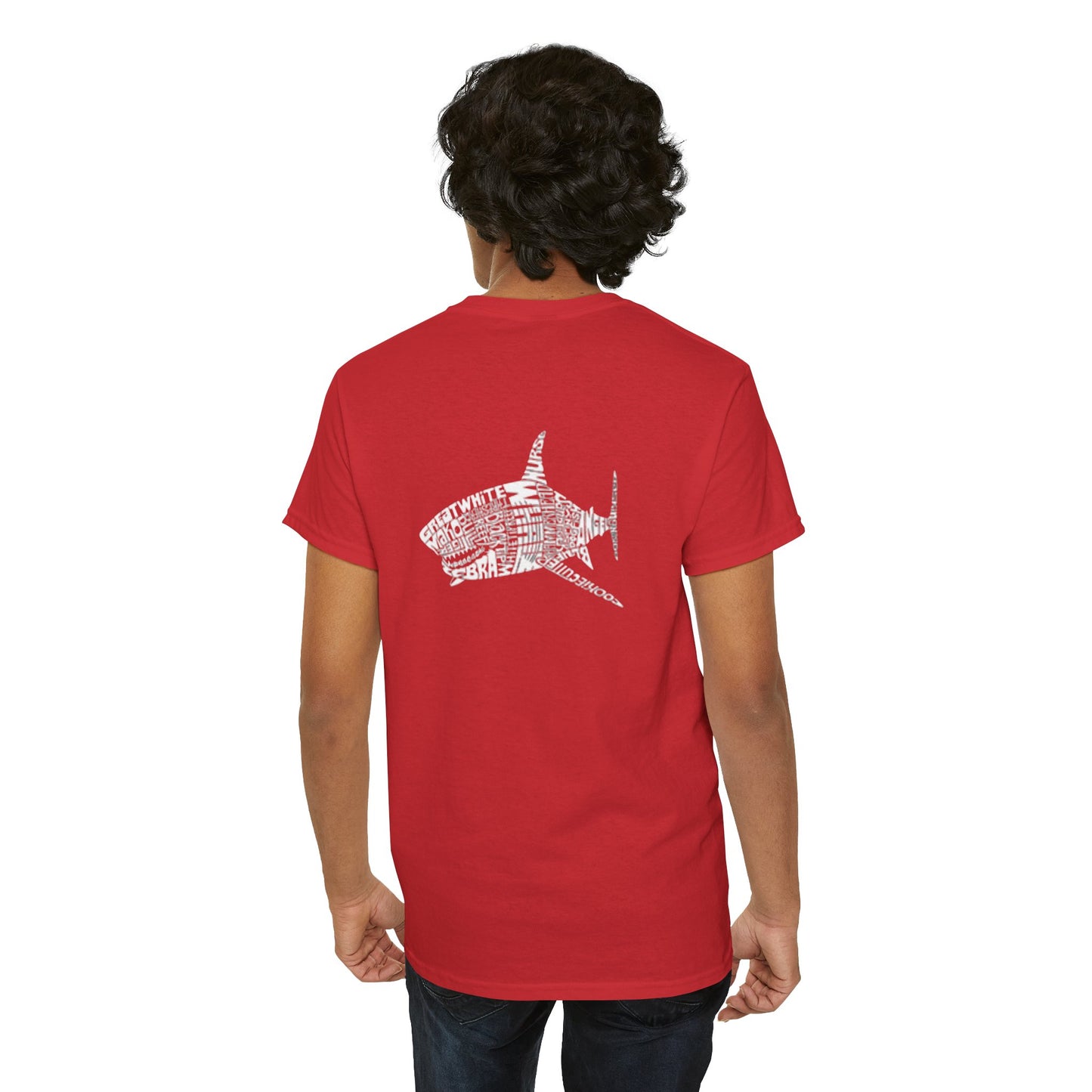 Shark Word Art Graphic Tee, Unisex Short Sleeve Cotton T-Shirt