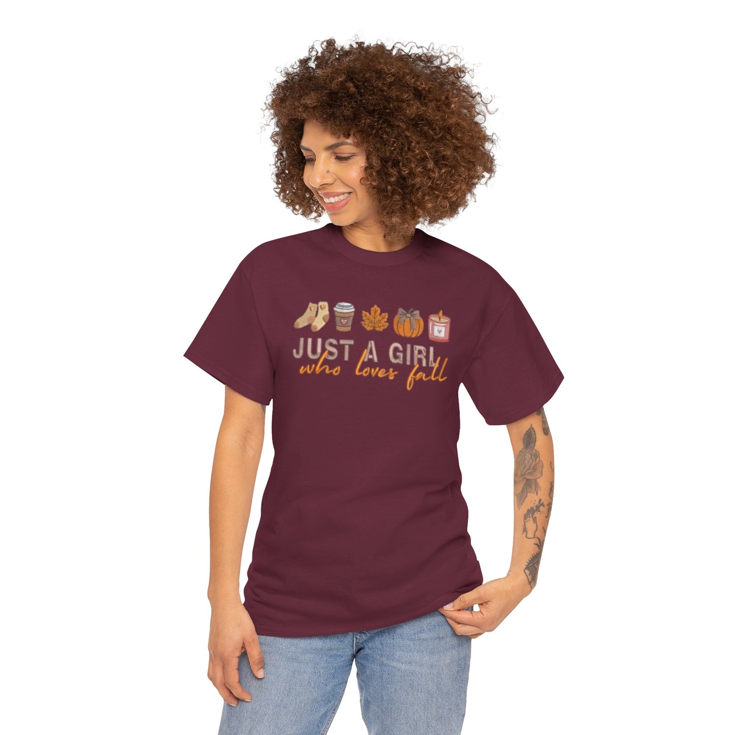 Just a Girl Who Loves Fall- Unisex Heavy Cotton Short Sleeve Tee