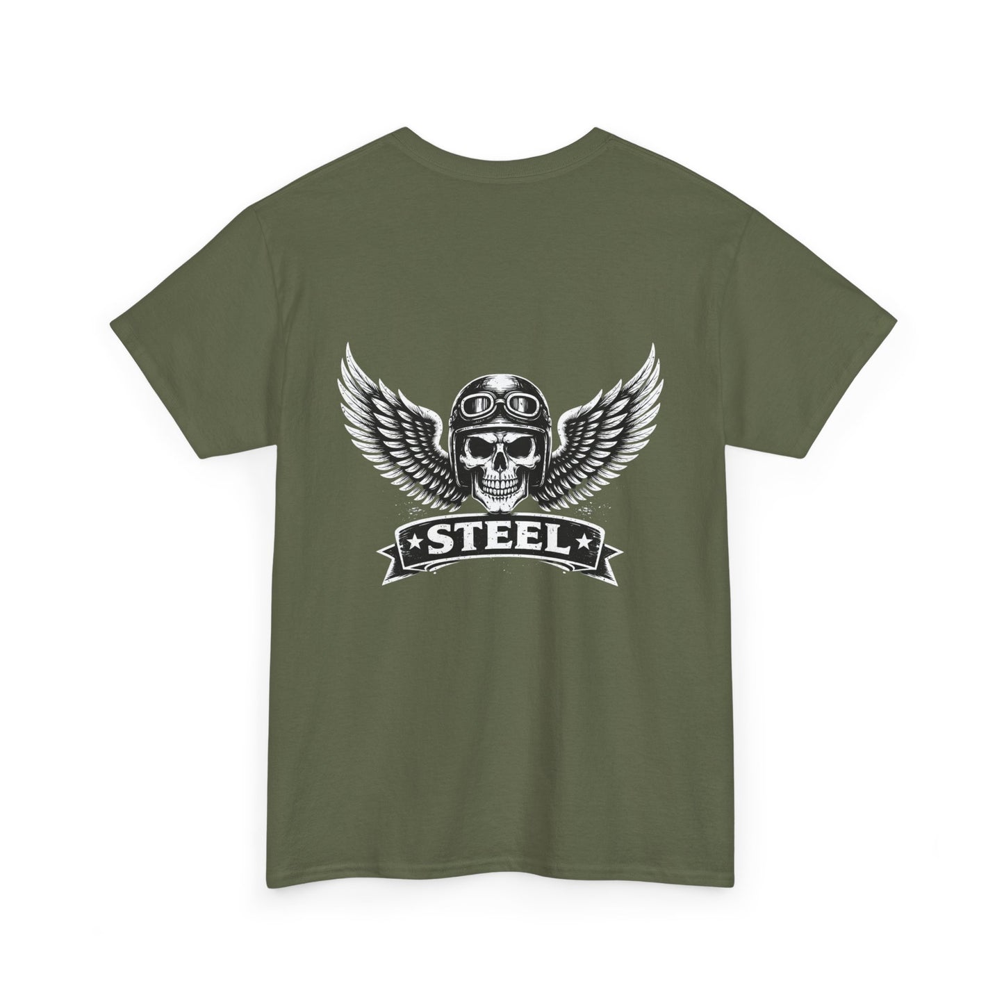 Steel Skull Wing Tee — Biker Skull Graphic T-Shirt