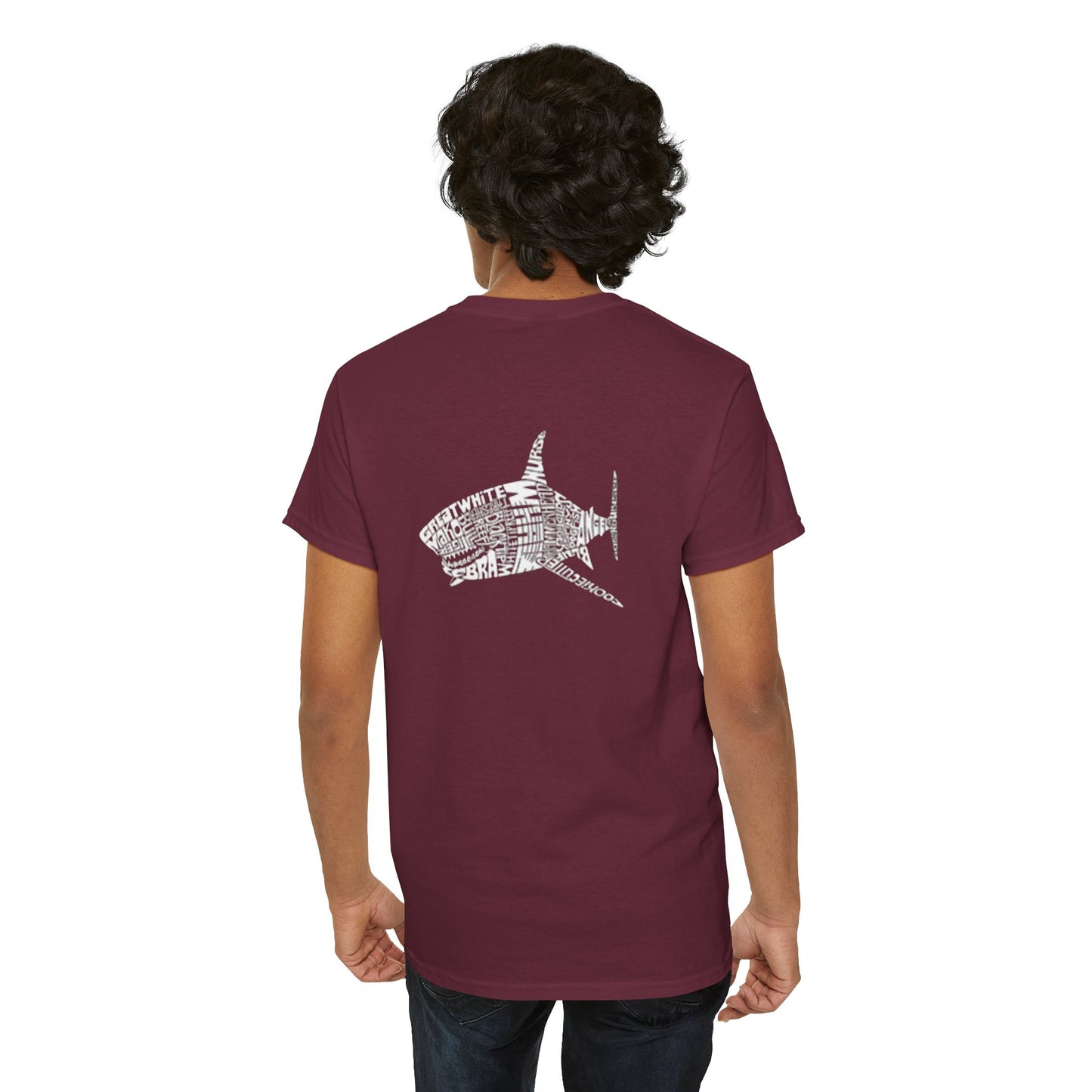 Shark Word Art Graphic Tee, Unisex Short Sleeve Cotton T-Shirt