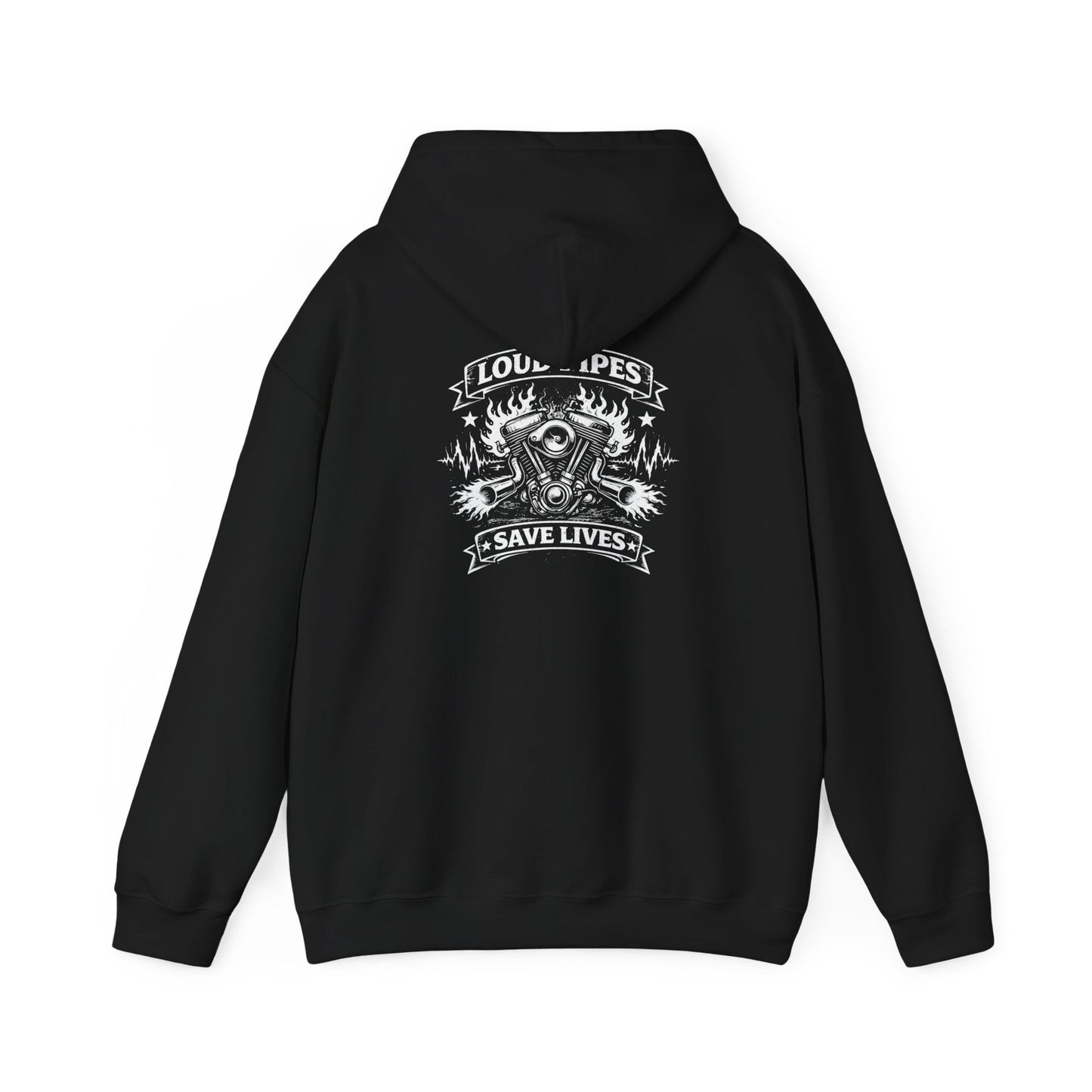 Loud Pipes Save Lives Hoodie — Biker Skull Engine Graphic Hoodie