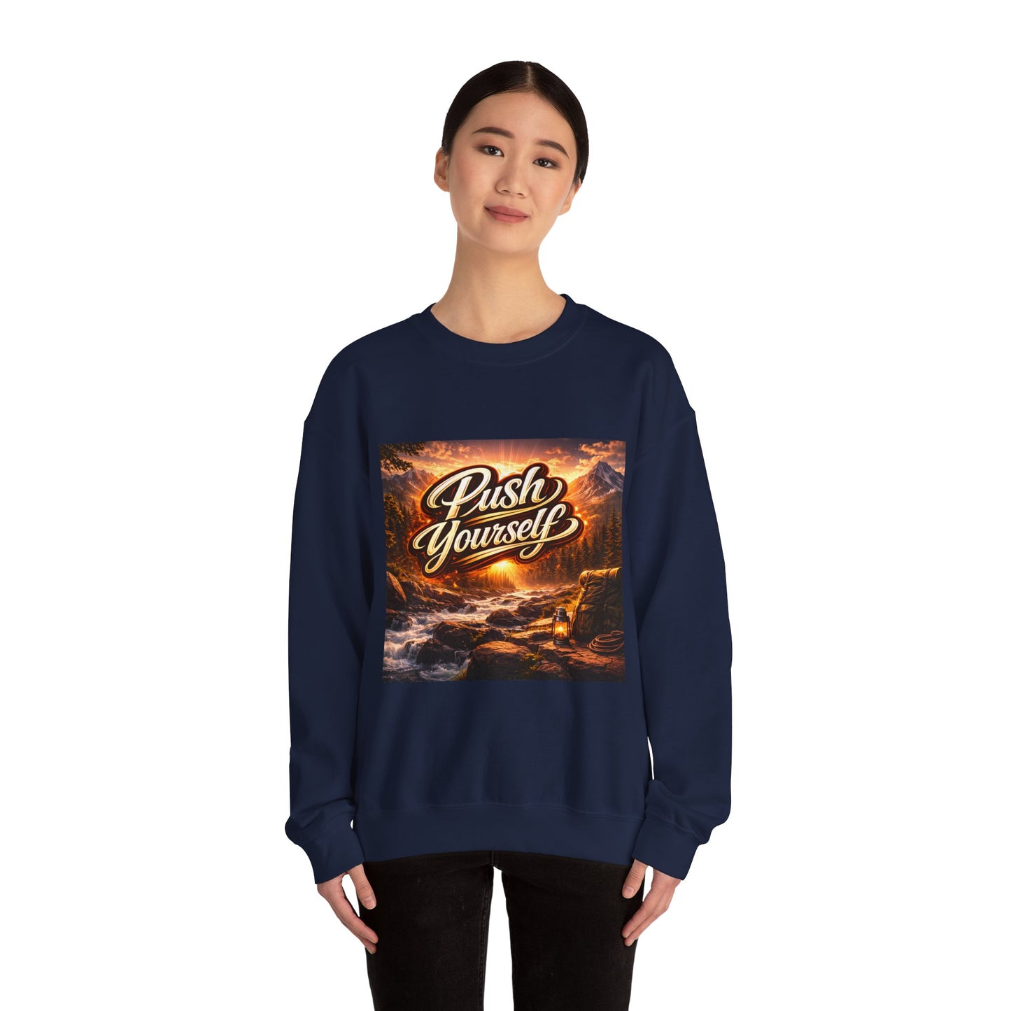 Crewneck Sweatshirt - "Push Yourself" Motivational Scenic Graphic