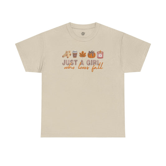 Just a Girl Who Loves Fall- Unisex Heavy Cotton Short Sleeve Tee