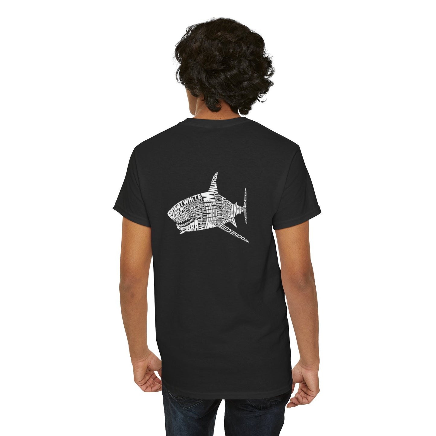Shark Word Art Graphic Tee, Unisex Short Sleeve Cotton T-Shirt
