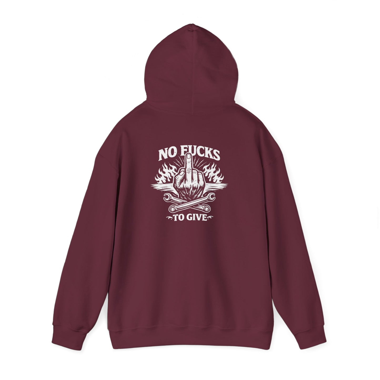 Hoodie - "No Fucks To Give" Graphic Hoodie with Flame & Middle Finger Design