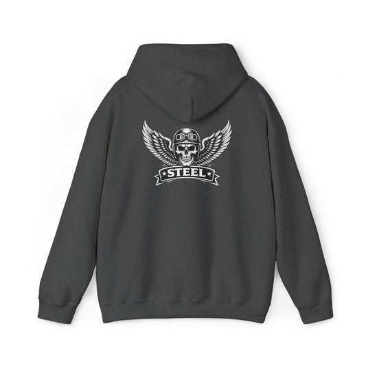 Skull & Wings Steel Hoodie — Retro Biker Pullover