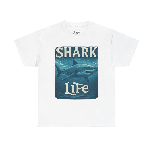 Shark Life Unisex Heavy Cotton Tee, Casual Summer Shirt, Beachwear, Ocean Lover Gift, Surfing Tee, Birthday Present