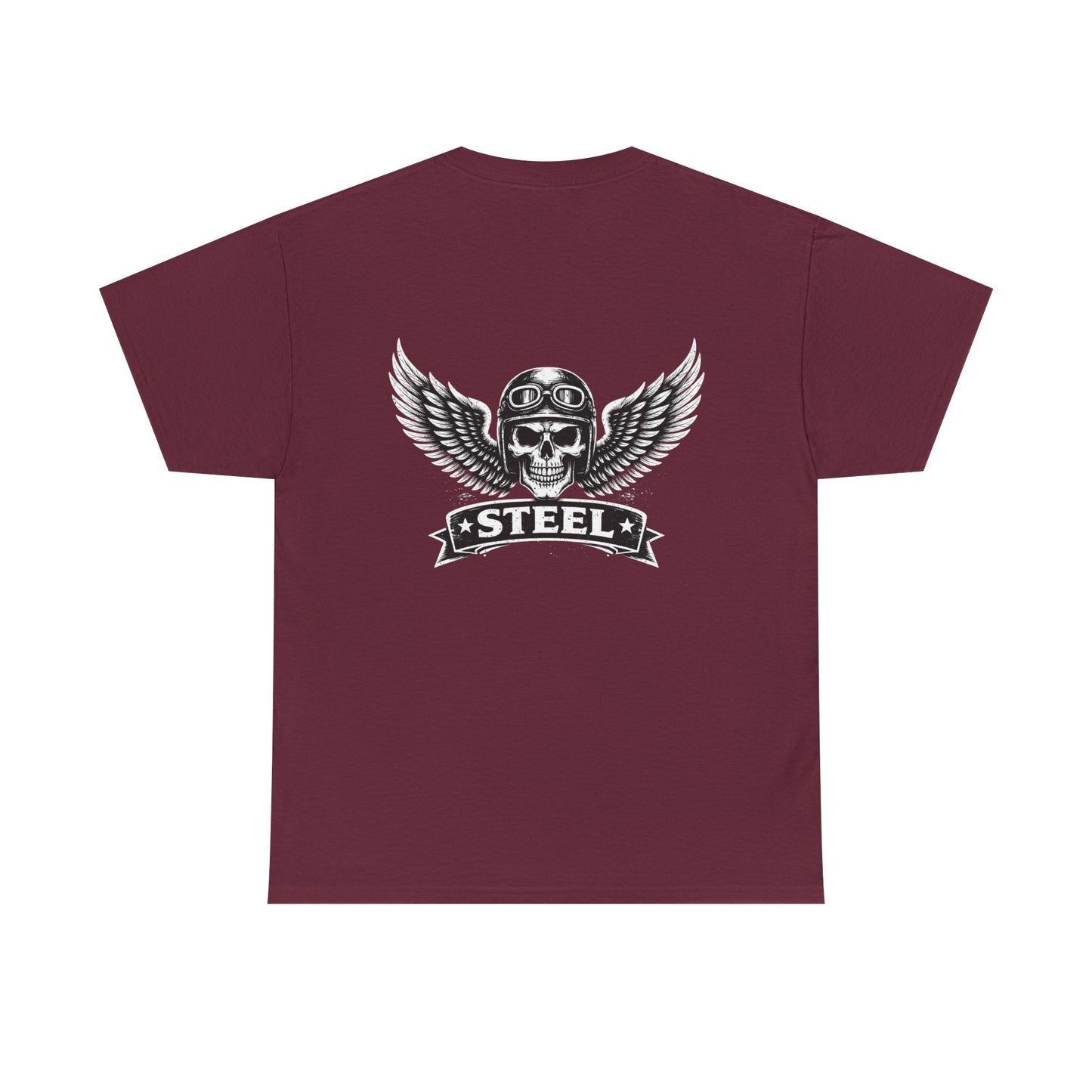 Steel Skull Wing Tee — Biker Skull Graphic T-Shirt