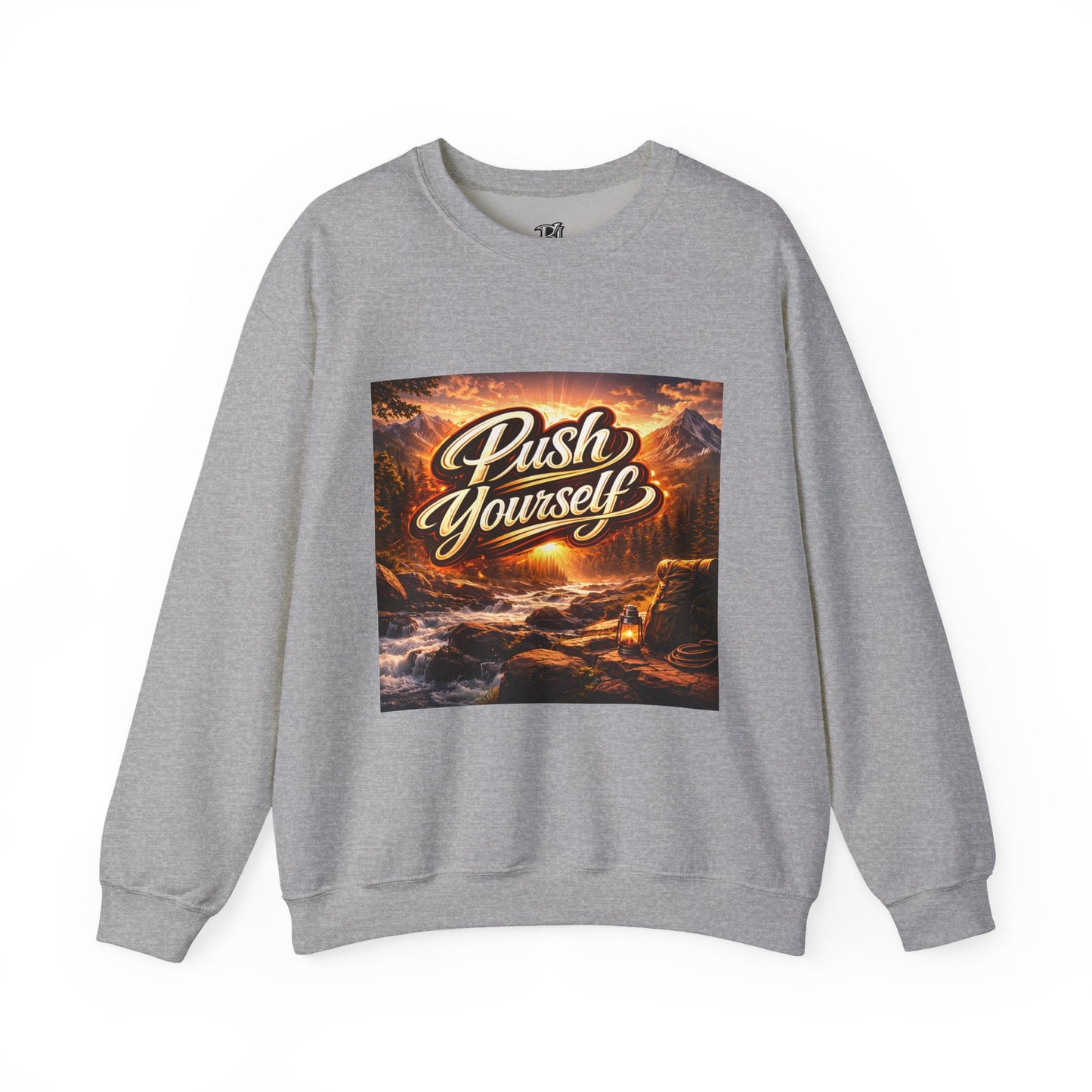 Crewneck Sweatshirt - "Push Yourself" Motivational Scenic Graphic