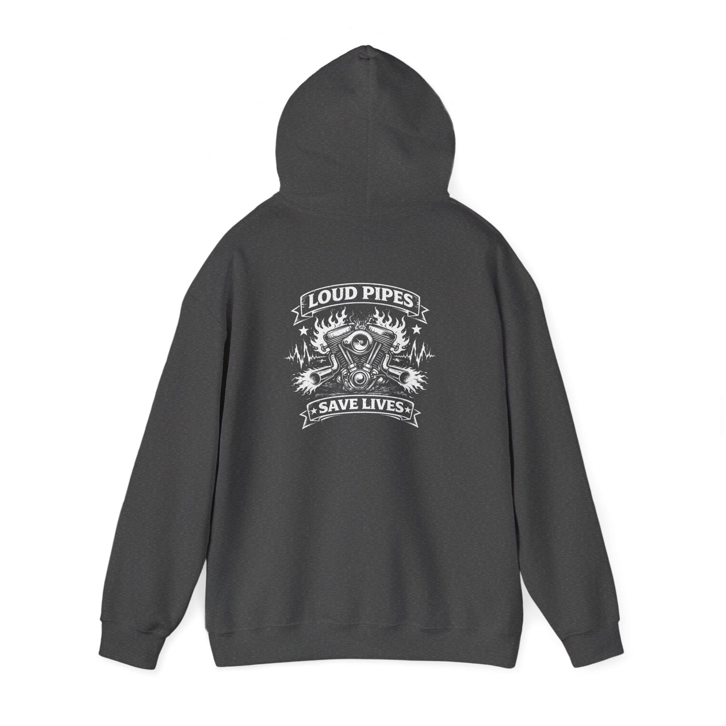 Loud Pipes Save Lives Hoodie — Biker Skull Engine Graphic Hoodie
