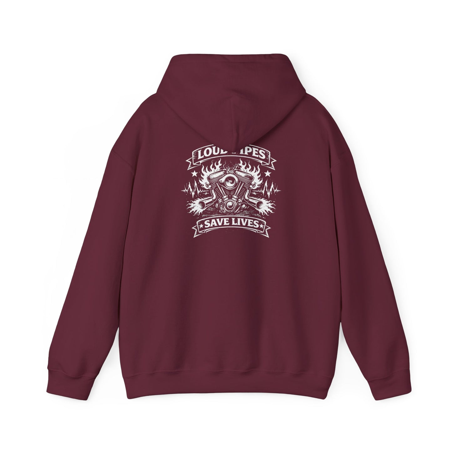 Loud Pipes Save Lives Hoodie — Biker Skull Engine Graphic Hoodie
